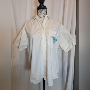 Vintage New Mint 100% Cotton Button Shirt With Embroidered Pocket